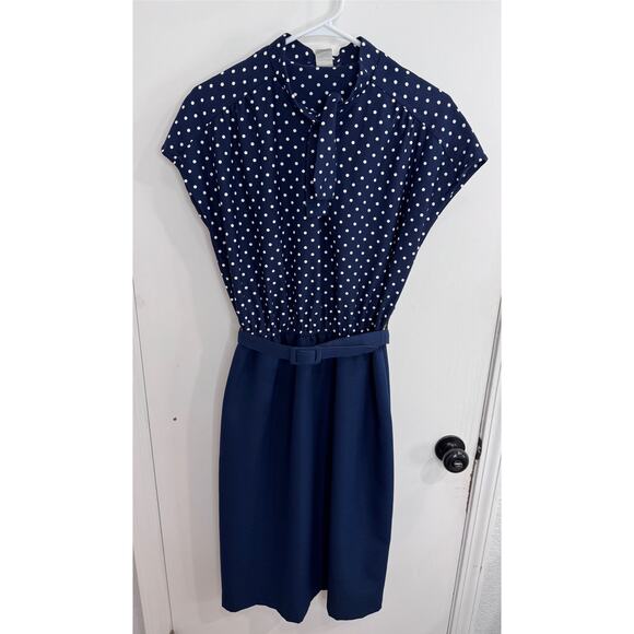Vintage 1960 IGLWU made dress -Blue and White Polka Dot - Picture 1 of 15